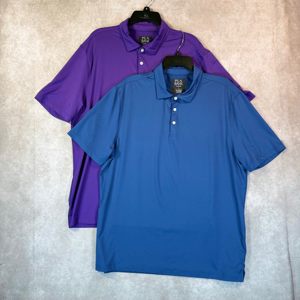 Jos. A. Bank Polo Shirts Mens Large Purple Blue Solid Tailored Fit Traveler 2pk